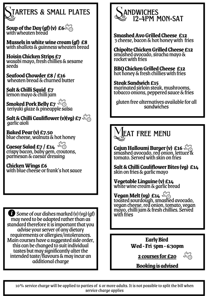Dobbins Inn - Food Menu - Carrickfergus