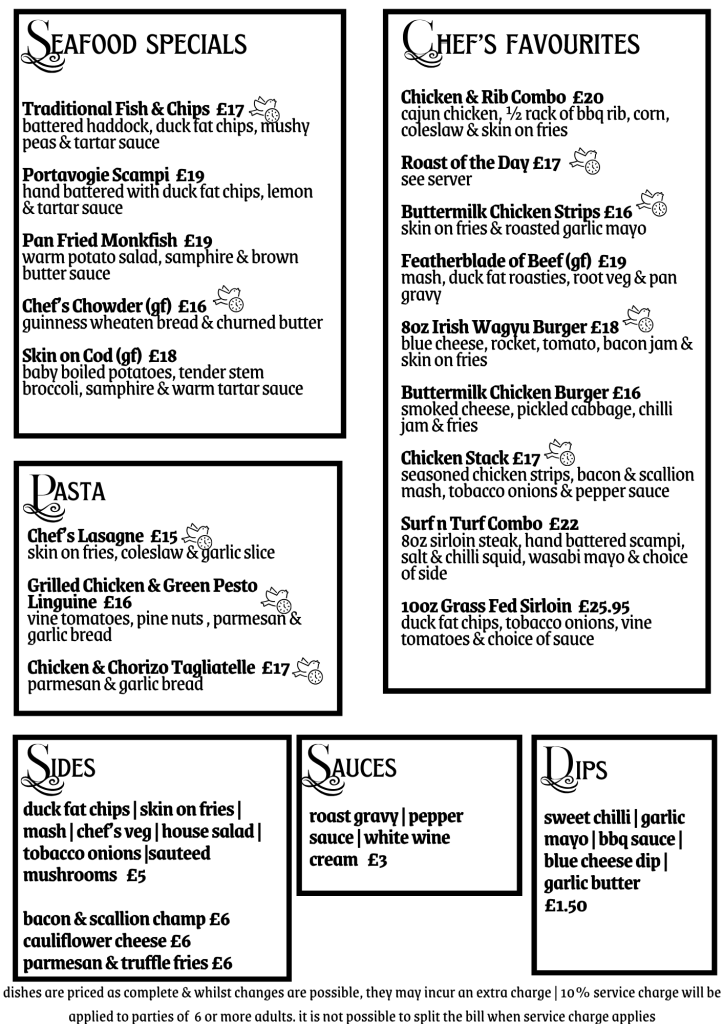 Dobbins Inn - Food Menu - Carrickfergus